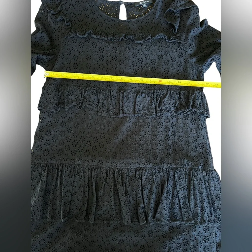 MADEWELL | Black‎ Eyelet Waterlily Ruffle Round Neck Tiered Mini Dress Size 6
